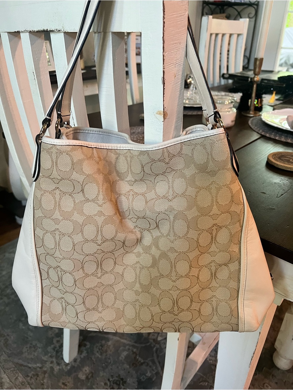 Coach Signature Edie Shoulder Bag with Light Khaki & Chalk Trim - Picture 2 of 11